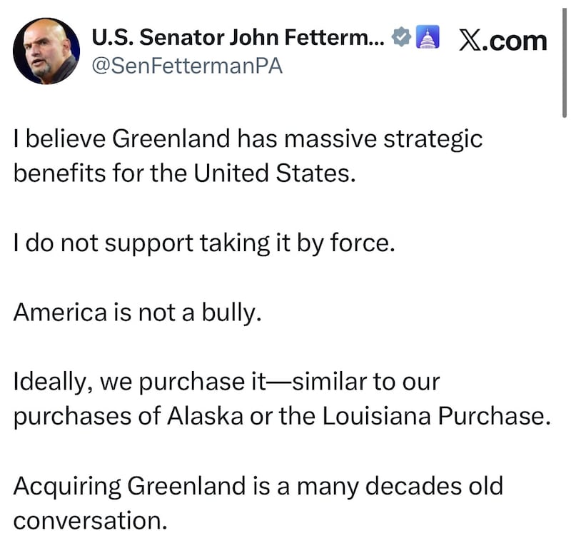 John Fetterman post on X Jan. 7