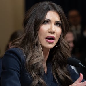 Secretary of Homeland Security Kristi Noem testifies during a House Homeland Security Committee hearing titled "Worldwide Threats to the Homeland" on Capitol Hill in Washington, DC, on December 11, 2025.
