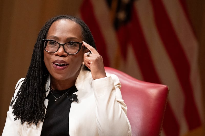 Supreme Court Justice Ketanji Brown Jackson speaks to the 2025 Supreme Court Fellows Program, Thursday, Feb. 13, 2025.