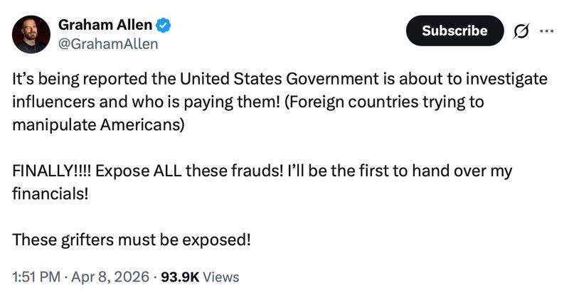 Allen turns on the pro-war movement. Graham Allen/X.