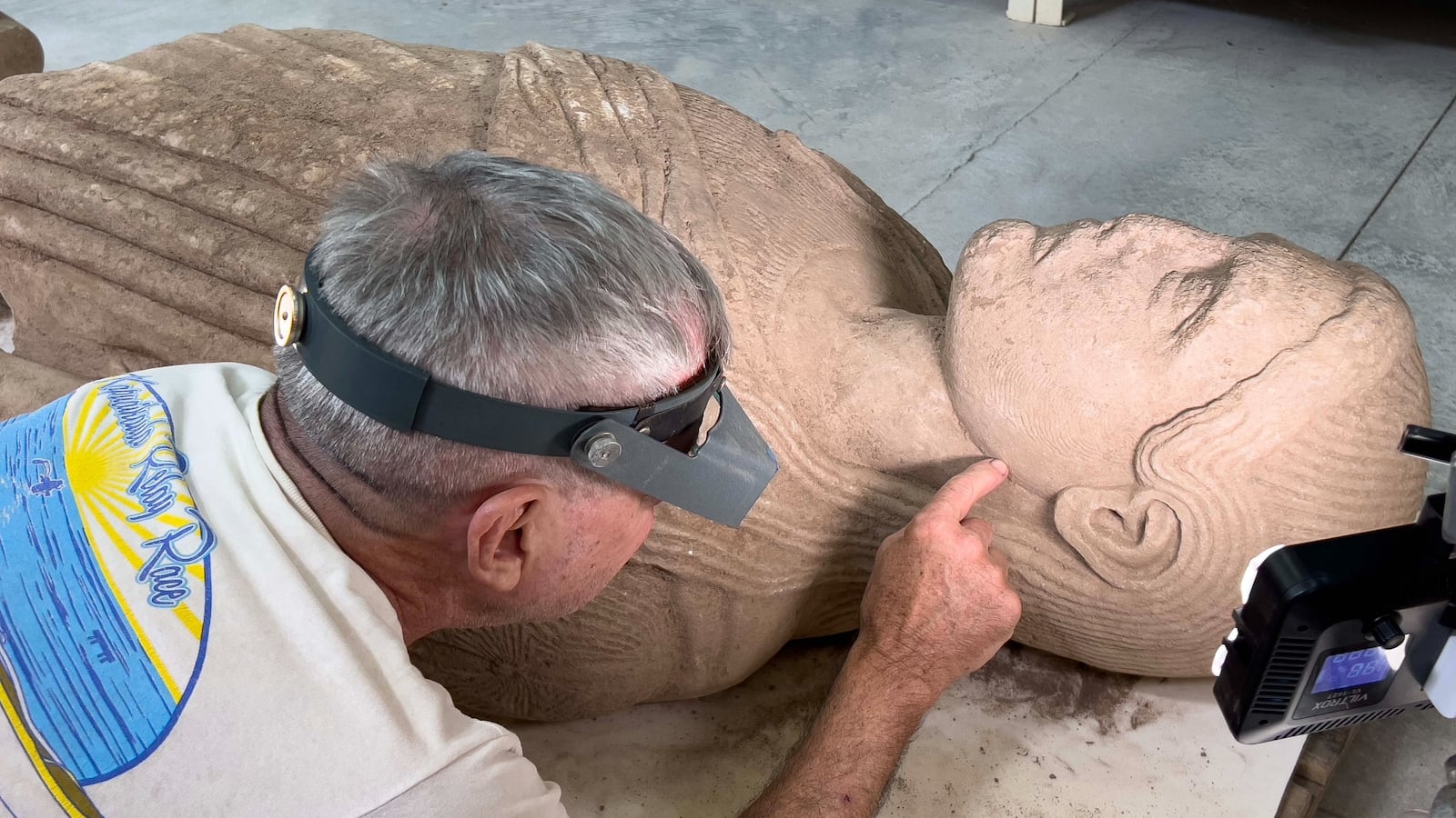 A view of a 2,500-year-old, 2.2-meter-tall monumental marble statue depicting a standing young male, unearthed during ongoing archaeological excavations coordinated by the Ministry of Culture and Tourism at the Ancient City of Sardis in the Salihli district of Manisa, Turkiye, on August 03, 2026.