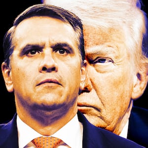 A photo illustration illo of Todd Blanche and Donald Trump.