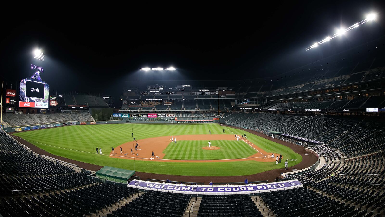 A picture of Coors Field, where a vengeful message against “Becky” was displayed on its scoreboard during a game between the Colorado Rockies and Houston Astros on Wednesday.