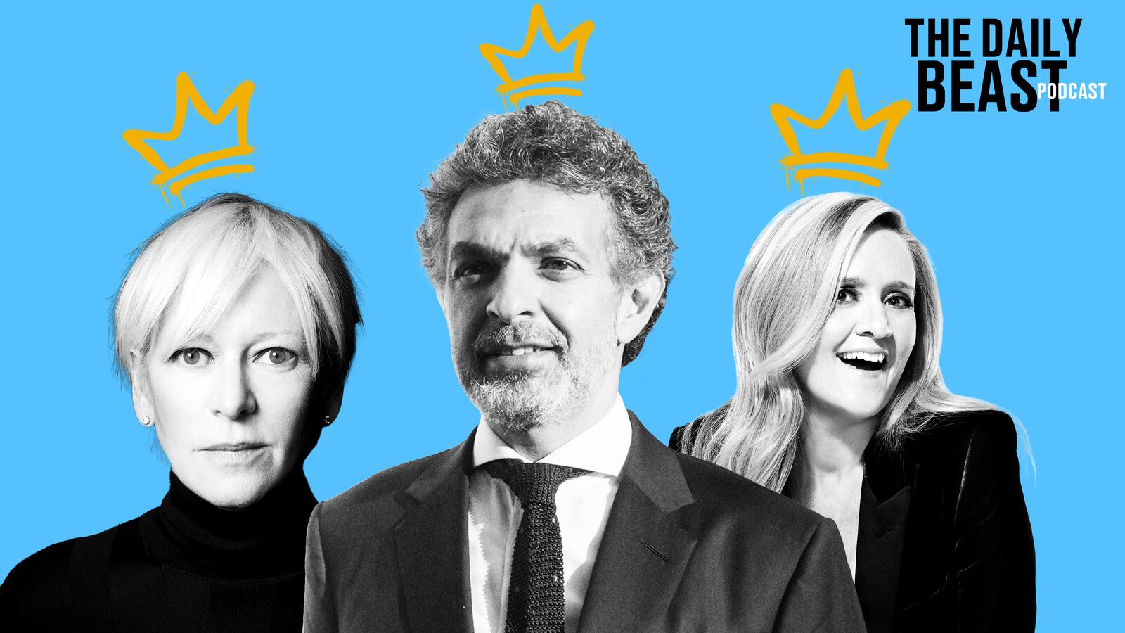 A photo illustration of Joanna Coles, Saad Mohseni, and Samantha Bee.