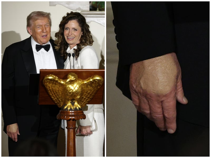 WASHINGTON, DC - DECEMBER 11: U.S. President Donald Trump stands with U.S. Rep Julia Letlow (R-LA) during the Congressional Ball at the Grand Foyer of the White House on December 11, 2025 in Washington, DC. President Trump hosted congressional members at the White House to celebrate the holiday season. (Photo by Alex Wong/Getty Images)
