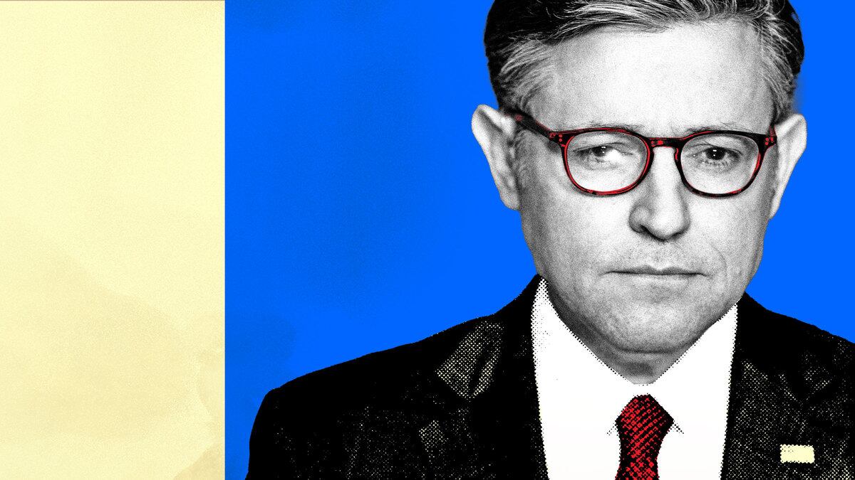 A photo illustration of Mike Johnson