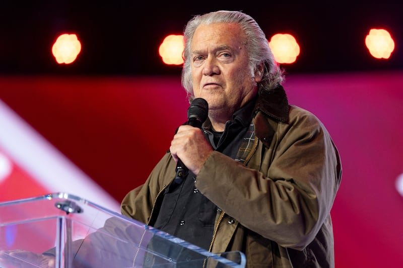 Steve Bannon, pictured in December 2025, claimed sending ICE to airports was the perfect training for the midterms.