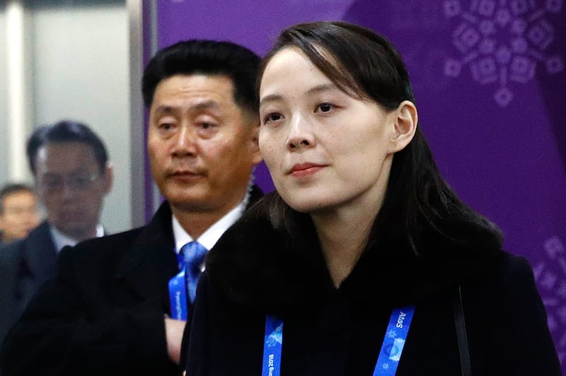 North Korea's Kim Jong Un's sister Kim Yo Jong arrives for the opening ceremony of the Pyeongchang 2018 Winter Olympic Games at the Pyeongchang Stadium on February 9, 2018. / AFP PHOTO / POOL / Patrick Semansky (Photo credit should read PATRICK SEMANSKY/AFP via Getty Images)