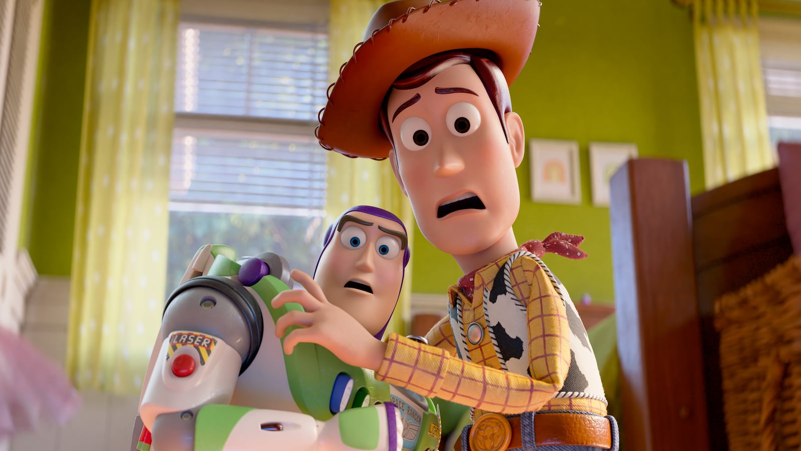 (L-R): Buzz Lightyear (voiced by Tim Allen) and Woody (voiced by Tom Hanks) in Disney and Pixar's Toy Story 5.