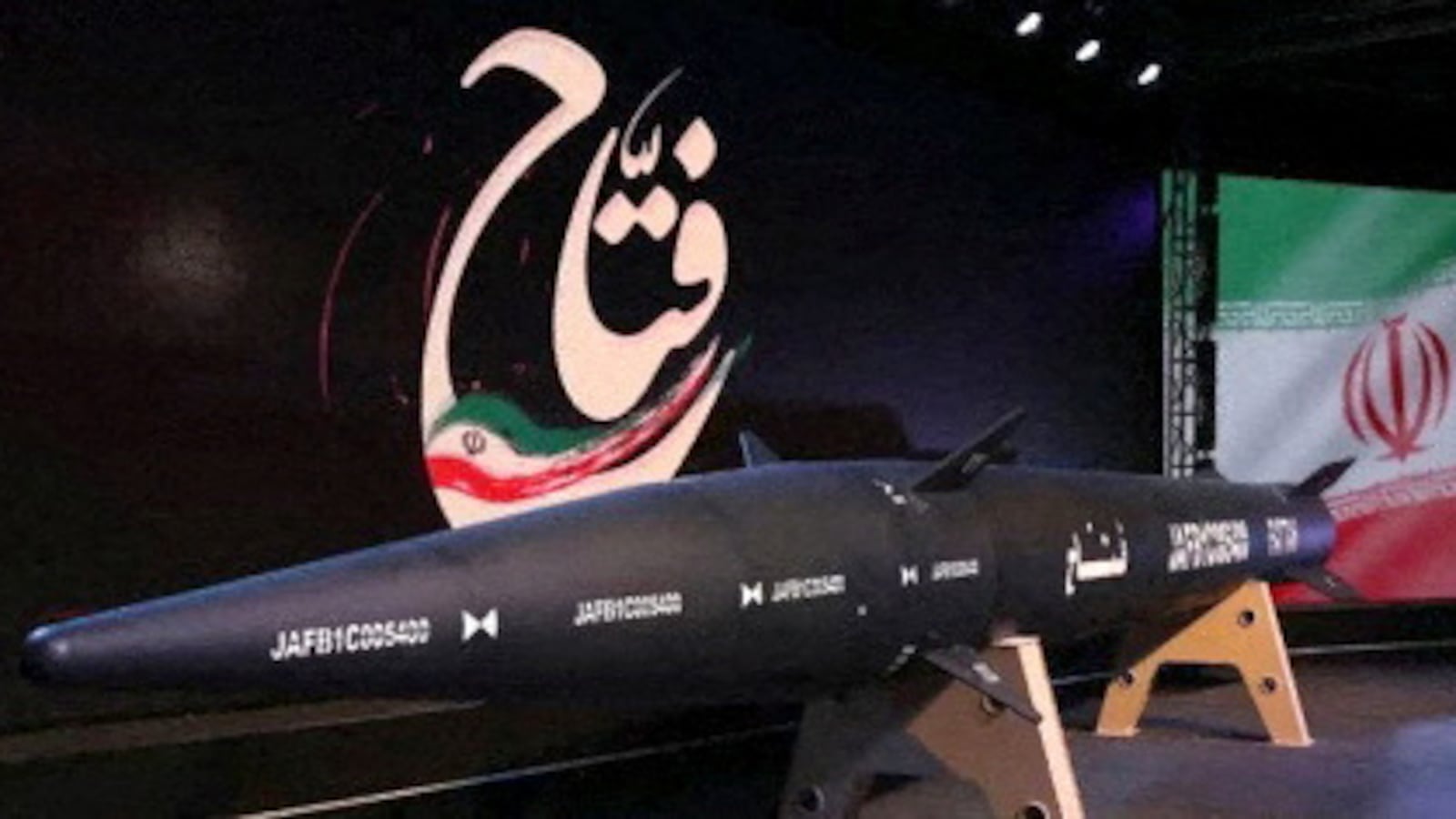 A new hypersonic ballistic missile called “Fattah” with a range of 1400 km, unveiled by Iran, is seen in Tehran, Iran, June 6, 2023.