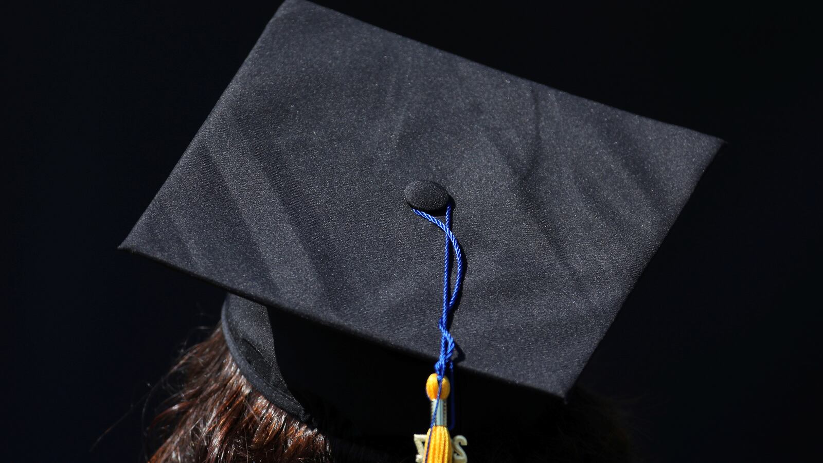 The top of the cap of a graduating student is pictured during their graduation ceremony at UC San Diego in San Diego, California.