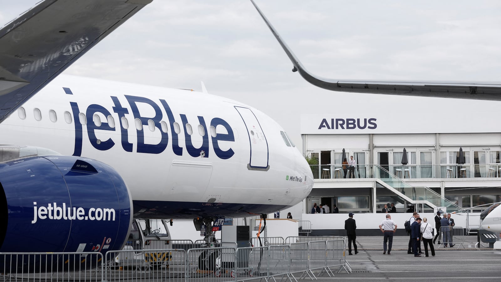 JetBlue Airbus A321LR is displayed at the 54th International Paris Air Show