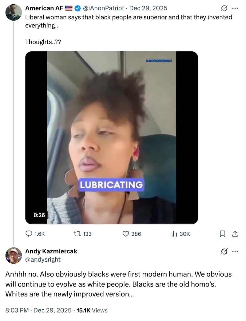 One of Kazmierczak's racist tirades on X.