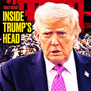 A photo illustration of President Donald Trump in front of the White House East Wing and piles of rubble.