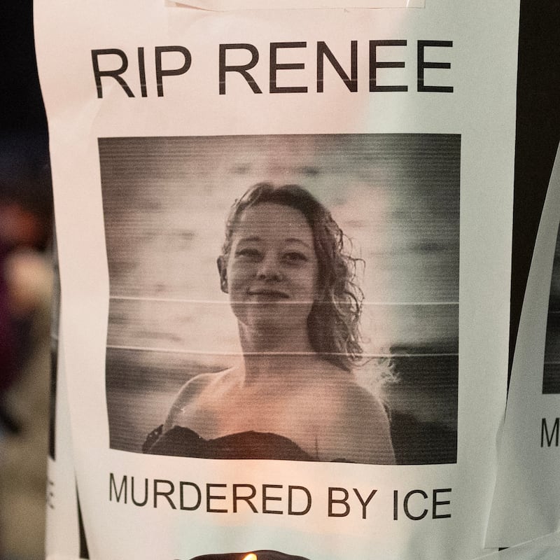 MINNEAPOLIS, MINNESOTA - JANUARY 07: A notice reading "RIP Renee, murdered by ICE" is seen next to a memorial for Renee Nicole Good on January 07, 2026 in Minneapolis, Minnesota. According to federal officials, an ICE agent shot and killed Good during a confrontation earlier today in south Minneapolis. (Photo by Scott Olson/Getty Images)