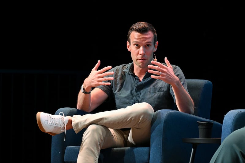 Jon Favreau speaks onstage during the Crooked Media – Pod Save America: The Democracy or Else Tour at Brooklyn Paramount on June 26, 2024.