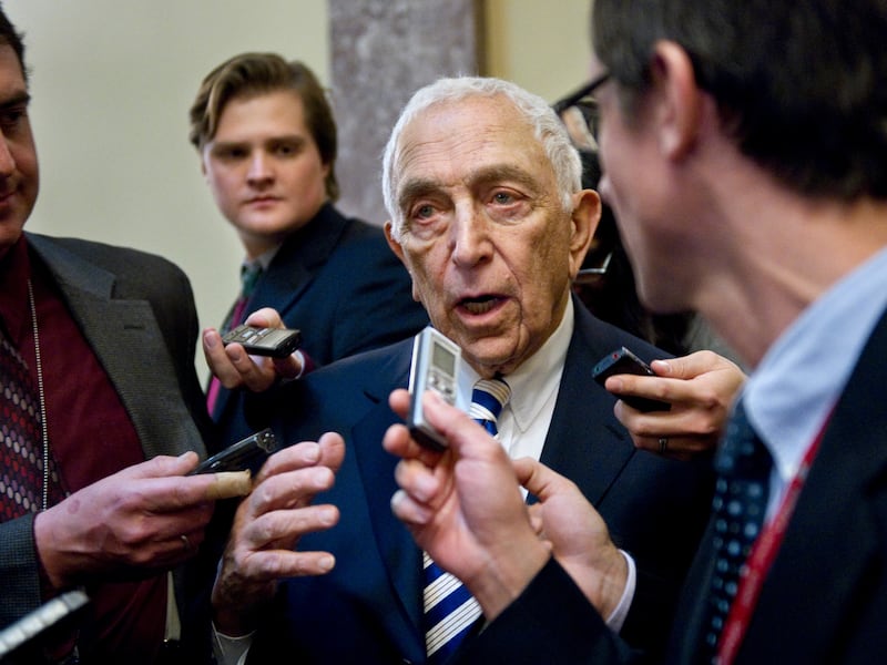 Sen. Frank R. Lautenberg, D-N.J., talks to reporters after the Senate Democratic policy luncheon, where then Vice President Joe Biden spoke to persuade unhappy Democrats to accept President Obama's bipartisan tax deal.