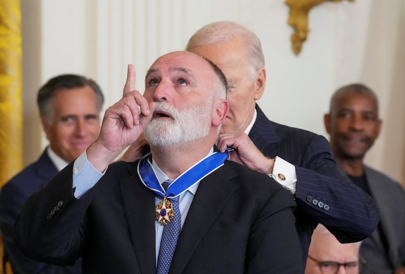 U.S. President Joe Biden presents the Presidential Medal of Freedom to Chef and head of World Central Kitchen Jose Andres in the East Room of the White House, in Washington, U.S. January 4, 2025.