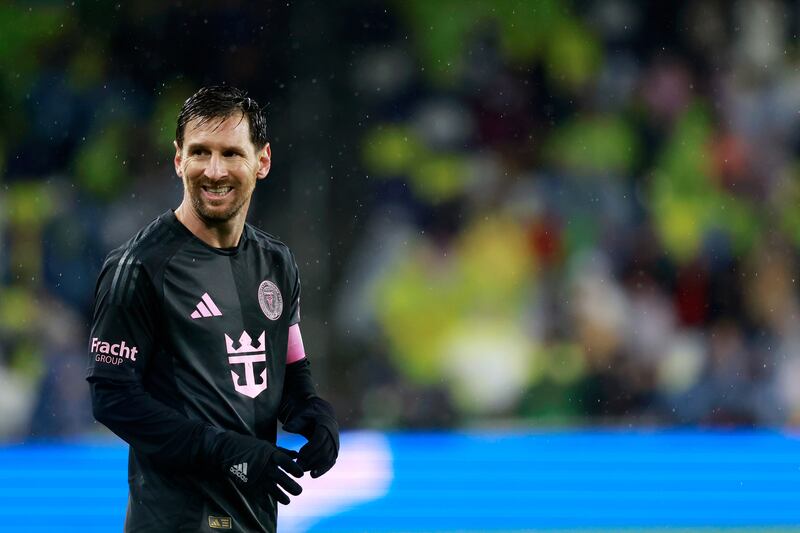 Lionel Messi #10 of Inter Miami CF reacts during the 2025 MLS Cup Playoff match between Nashville SC and Inter Miami CF