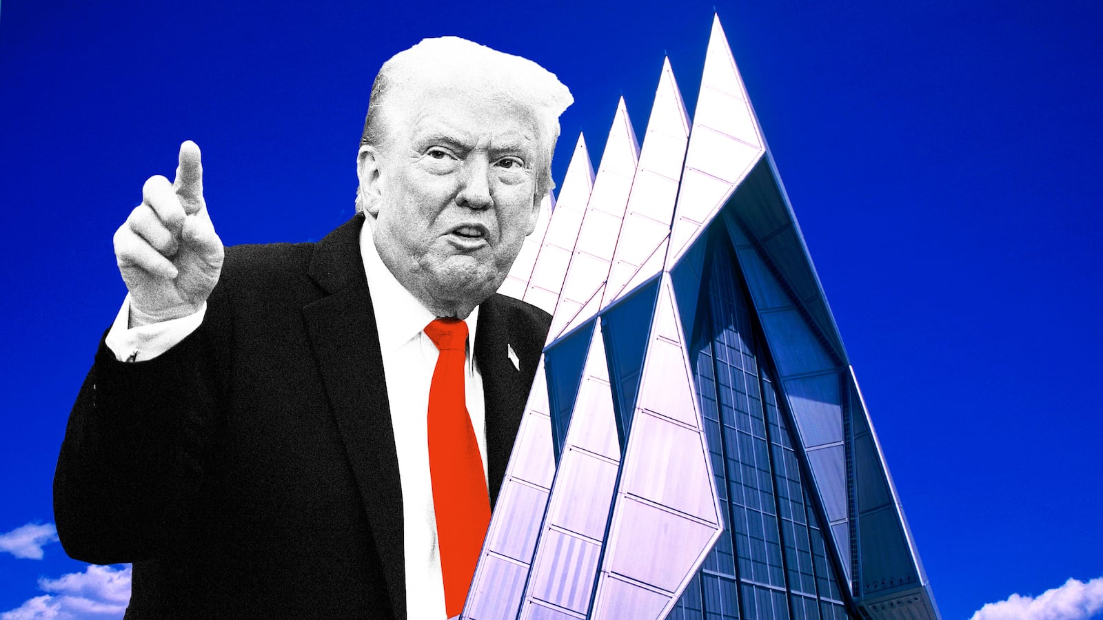 Donald Trump standing in front of a Cadet Chapel in Colorado