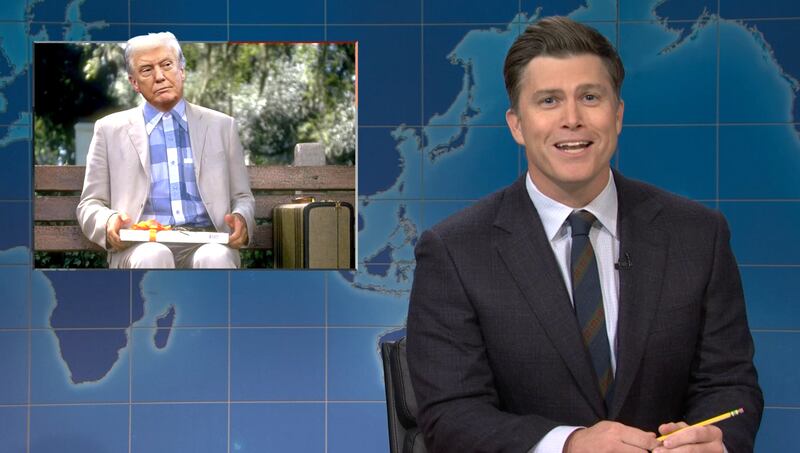 SNL, Colin Jost comparing Trump to Forrest Gump.
