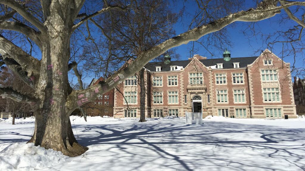 Rockefeller Hall on a snowy day, Vassar College, Poughkeepsie, New York, USA.