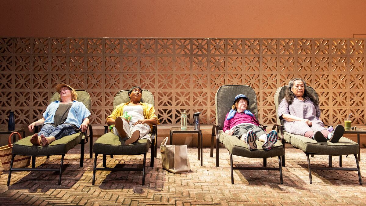 Kristine Nielsen (Ginnie), Brenda Pressley (Elaine), Marylouise Burke (Eileen), and Mia Katigbak (Yvette) in 'Infinite Life.'