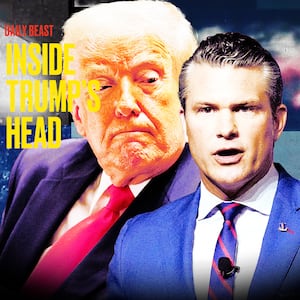 A photo illustration of Donald Trump and Pete Hegseth for Inside Trump's Head podcast.