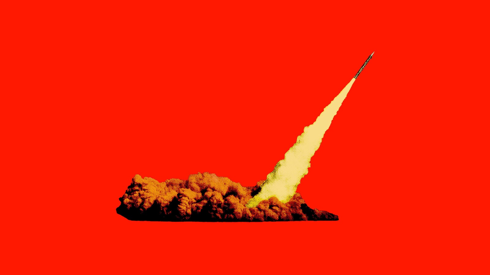 Photo illustration of a missile on a red background