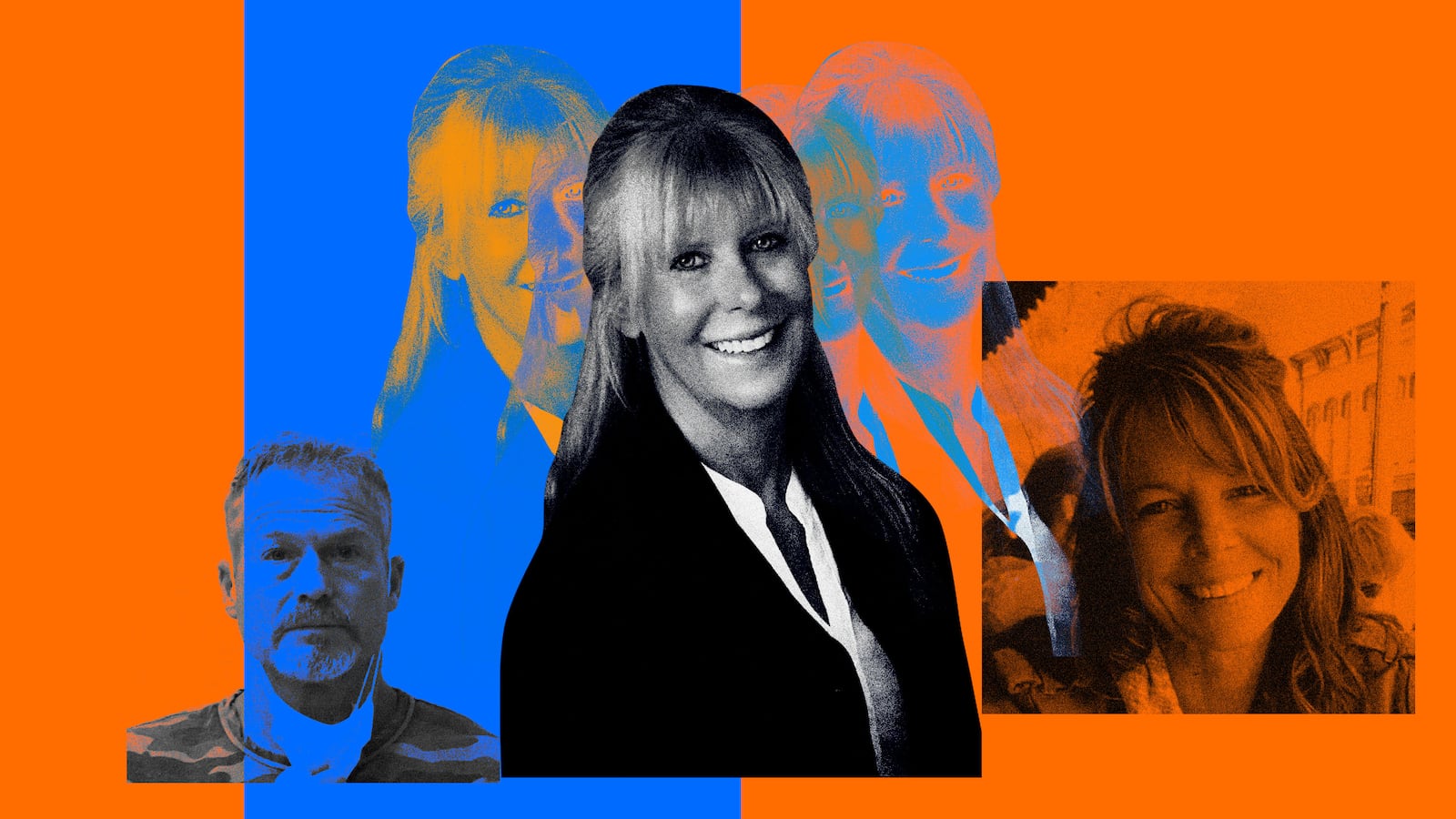 A photo illustration showing DA Linda Stanley and Suzanne and Barry Morphew.