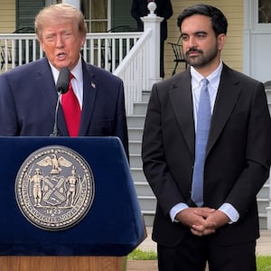 US President Donald Trump and New York City Mayor Zohran Mamdani speak to reporters during a press conference following their meeting at Gracie Mansion in New York City, US, September 21, 2026. Picture taken with a mobile phone. REUTERS/Andrew Hoffstetter