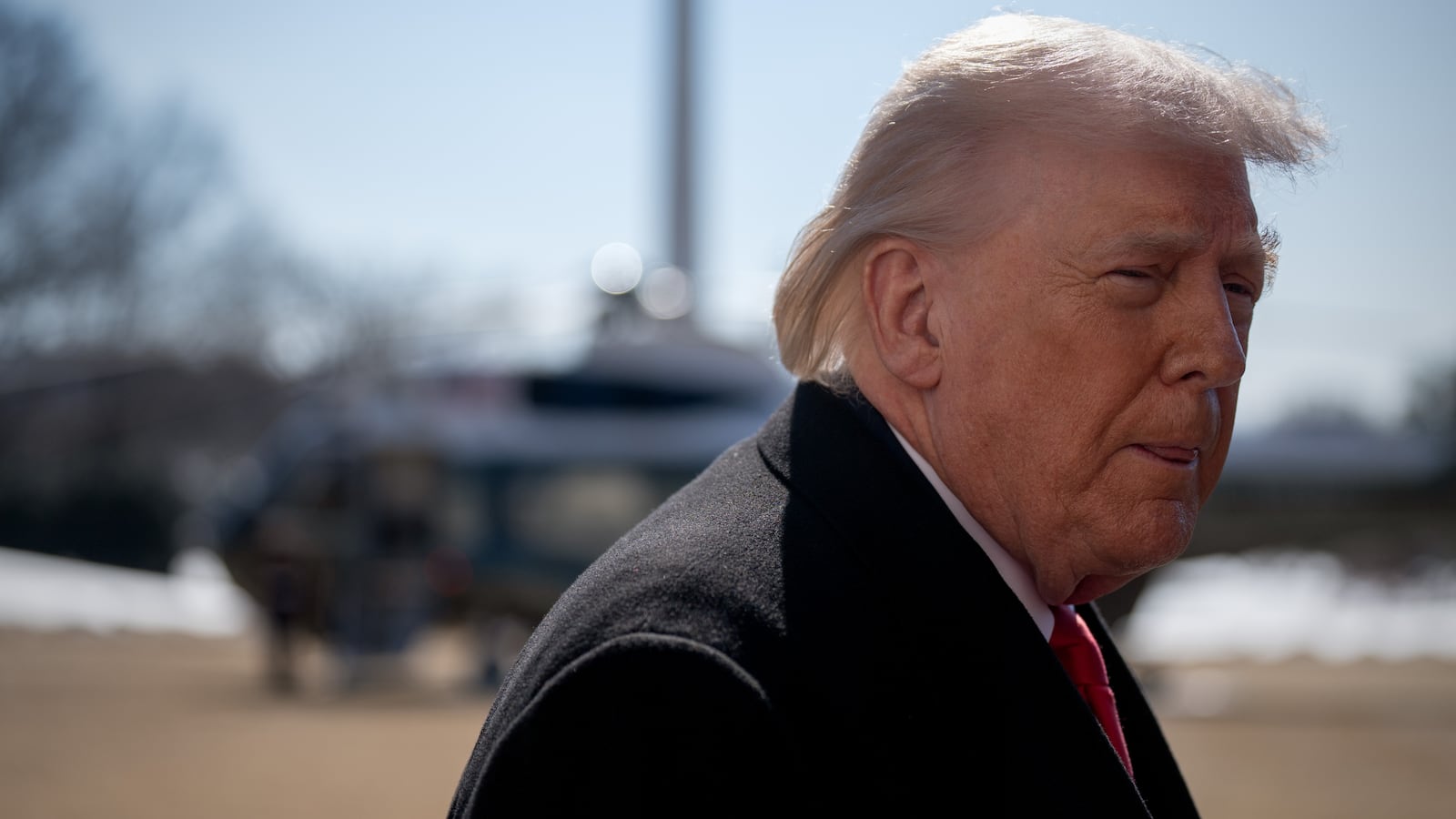 President Donald Trump departs the White House via Marine One on Friday, Feb. 13, 2026 in Washington, D.C.