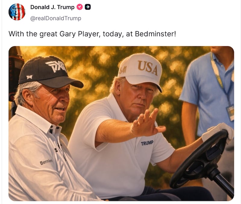 President Trump photoshops an image of himself with Gary Player.
