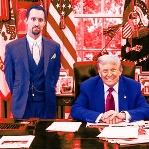 A photo illustration of President Donald Trump and economist E.J. Antoni in the Oval Office following the economist's nomination to head the Bureau of Labor Statistics.