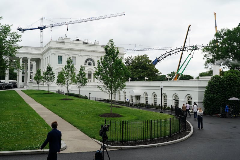 A section of the UFC Freedom 250 stage during assembly on the South Lawn of the White House in Washington, D.C., U.S., May 25, 2026. REUTERS/Nathan Howard