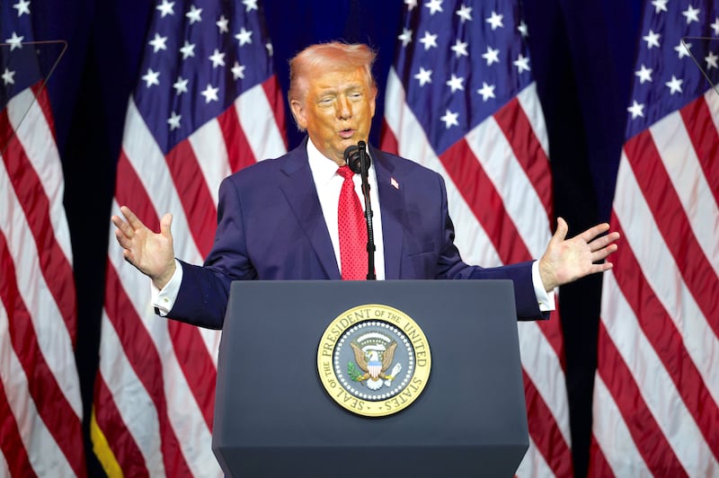 President Donald Trump addresses a House Republican retreat at The John F. Kennedy Center for the Performing Arts on January 06, 2026 in Washington, DC.