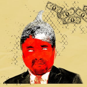 'Frank Wuco wearing a tinfoil hat