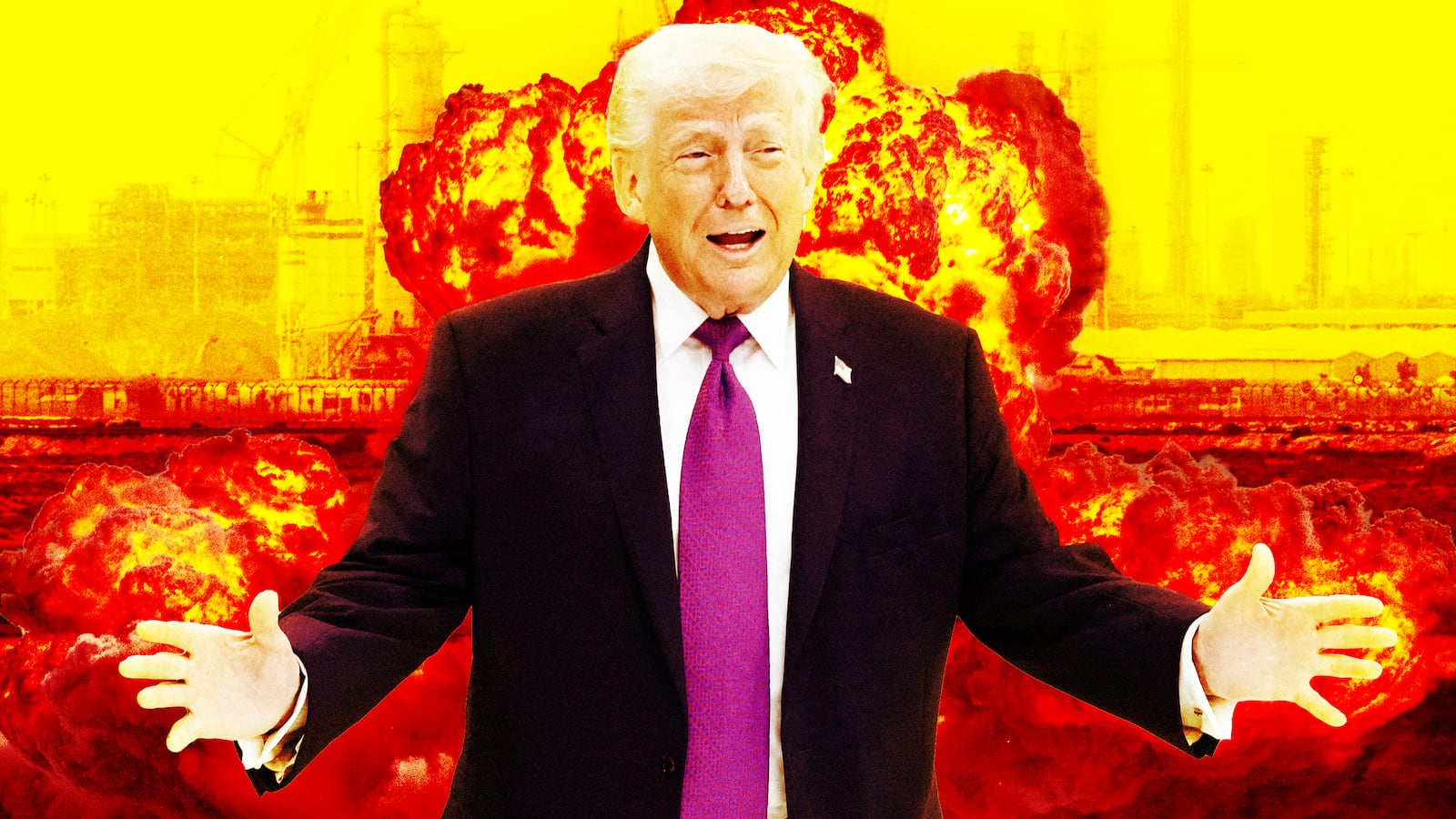 A photo illustration of Trump and QatarEnergy's liquefied natural gas (LNG) production facilities.