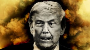 Illo illustration of Donald Trump in front of an explosion