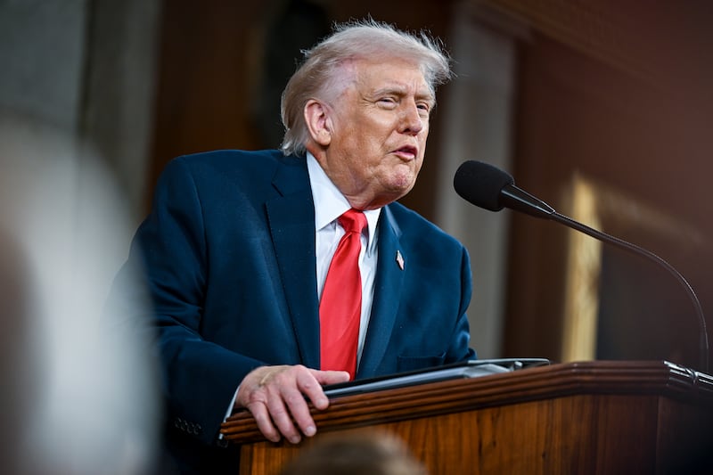 U.S. President Donald Trump delivers the State of the Union address during a joint session of Congress in the House Chamber at the Capitol on February 24, 2026 in Washington, DC.