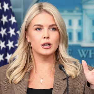 White House Press Secretary Karoline Leavitt speaks during a press briefing at the White House in Washington, D.C., U.S., September 22, 2025. REUTERS/Kevin Lamarque