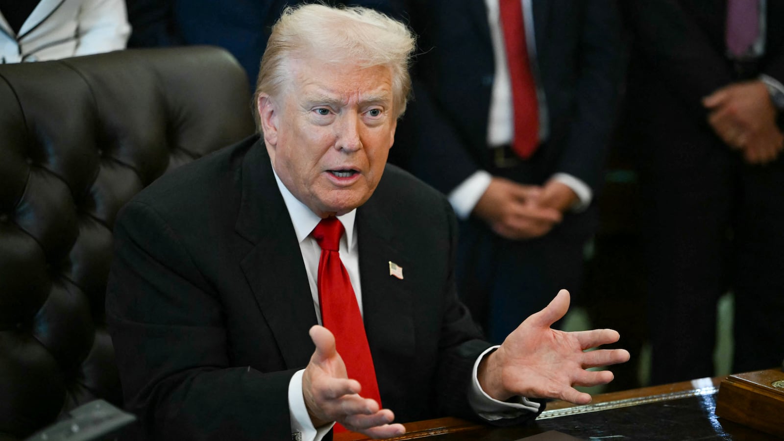 US President Donald Trump speaks during an event about weight-loss drugs in the Oval Office of the White House in Washington, DC on November 6, 2025. President Trump announced deals Thursday with pharmaceutical giants Eli Lilly and Novo Nordisk to lower the prices of some popular weight-loss drugs. Both companies "have agreed to offer their most popular GLP-1 weight-loss drug," Trump said, "at drastic discounts." (Photo by ANDREW CABALLERO-REYNOLDS / AFP) (Photo by ANDREW CABALLERO-REYNOLDS/AFP via Getty Images)