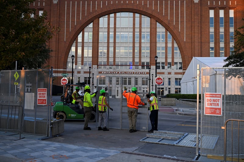 Security barriers are erected as the final preparations are underway for the Republican National Midterm Convention, in Dallas, Texas, U.S., September 8, 2026. REUTERS/Callaghan O'Hare