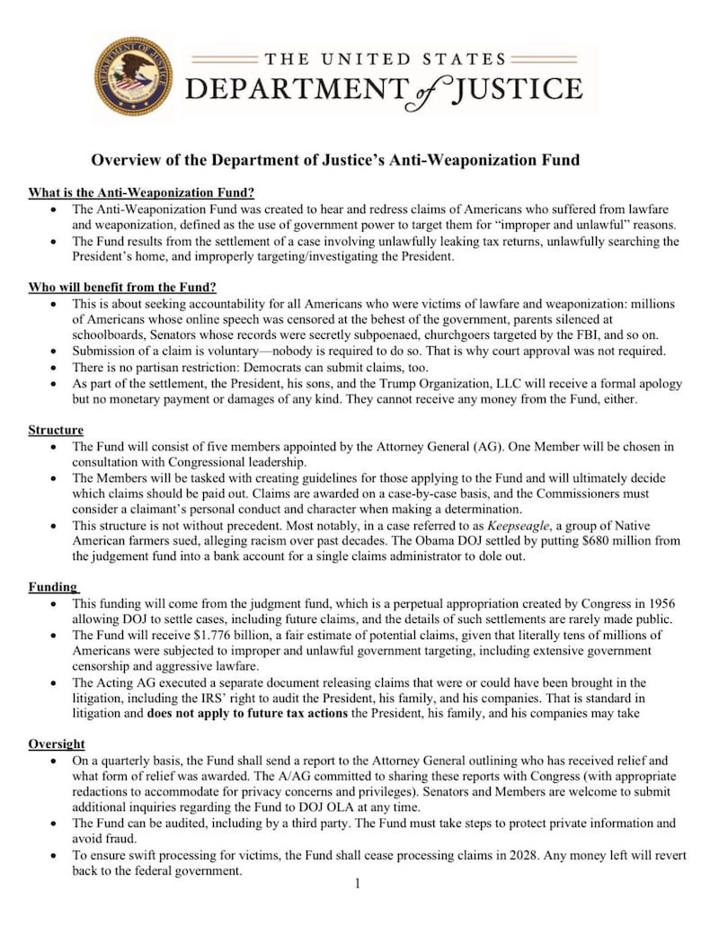 The DOJ's memo explaining how the fund works.
