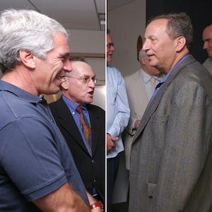 Jeffrey Epstein at a dinner he hosted at Harvard University  with Harvard Professors , Alan Dershowitz, Stephen Pinker, Princeton Professor Robert Trivers, Larry Summers, Martin Nowak on September 9, 2004