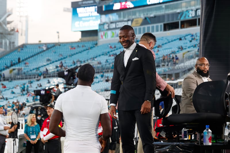 ESPN broadcaster Ryan Clark before the game between the Kansas City Chiefs and the Jacksonville Jaguars at EverBank Stadium.
