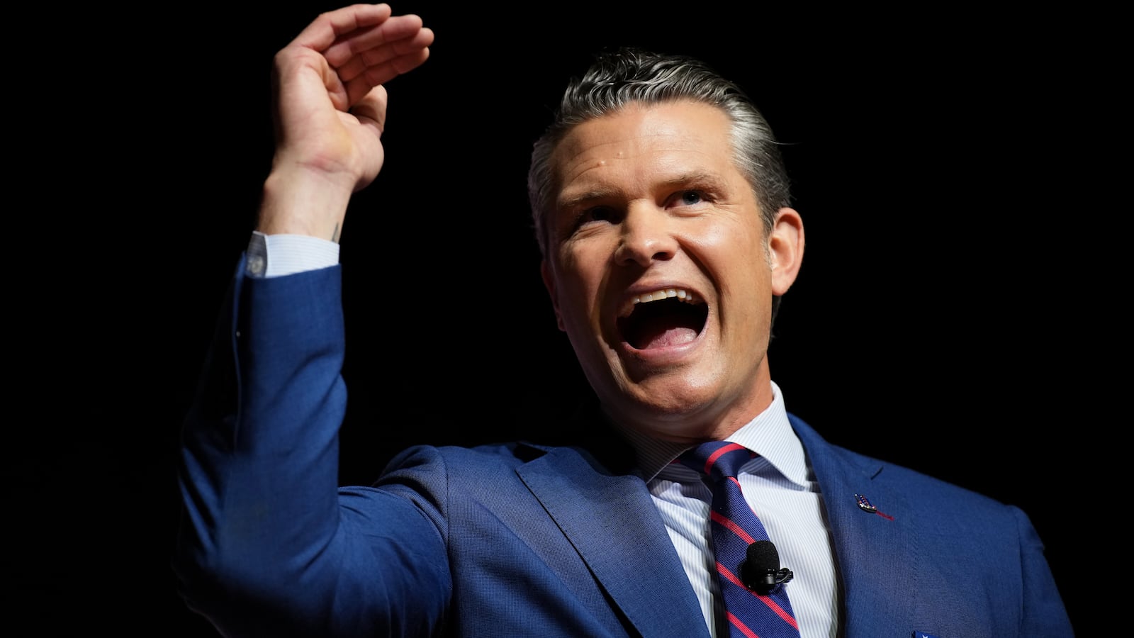 Pete Hegseth speaks to senior military leaders at Marine Corps Base Quantico on September 30, 2025 in Quantico, Virginia.