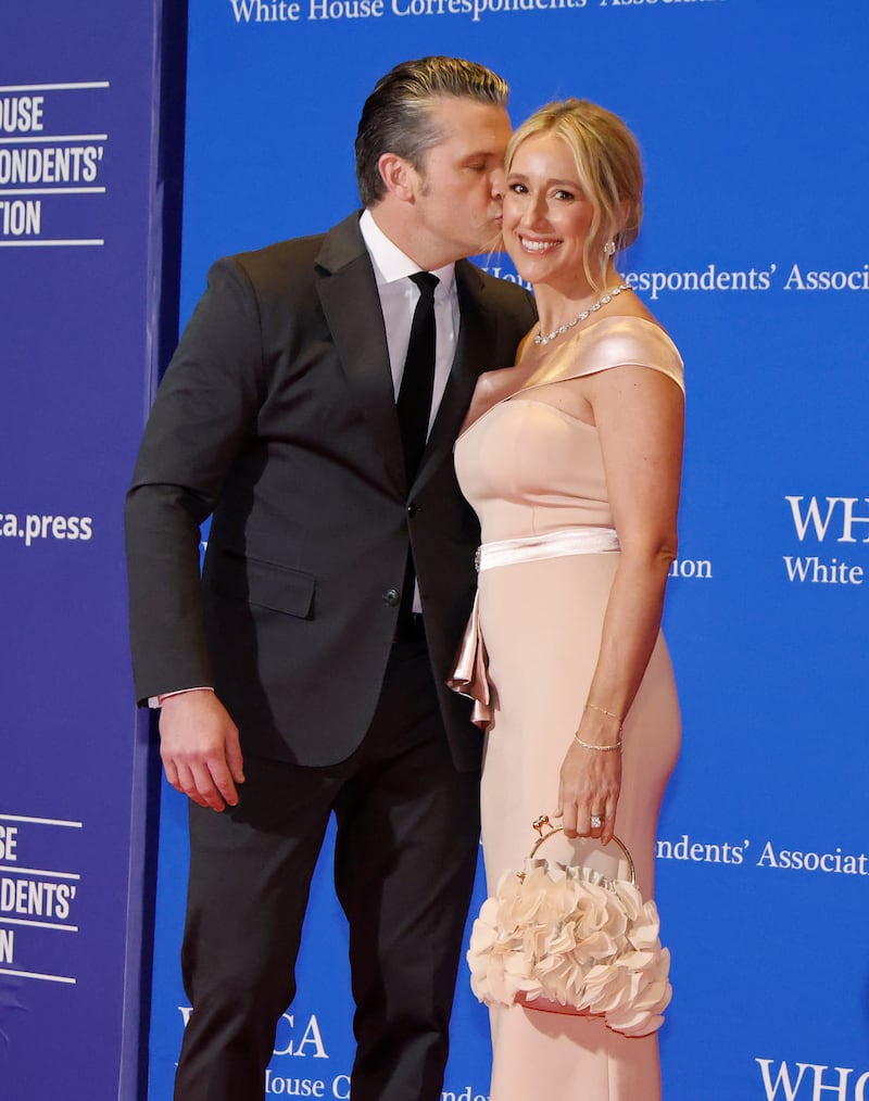 WASHINGTON, DC - APRIL 25: (L-R) United States Secretary of War Pete Hegseth and Jennifer Rauchet attend the 2026 White House Correspondents' Dinner at Washington Hilton on April 25, 2026 in Washington, DC. (Photo by Taylor Hill/WireImage)