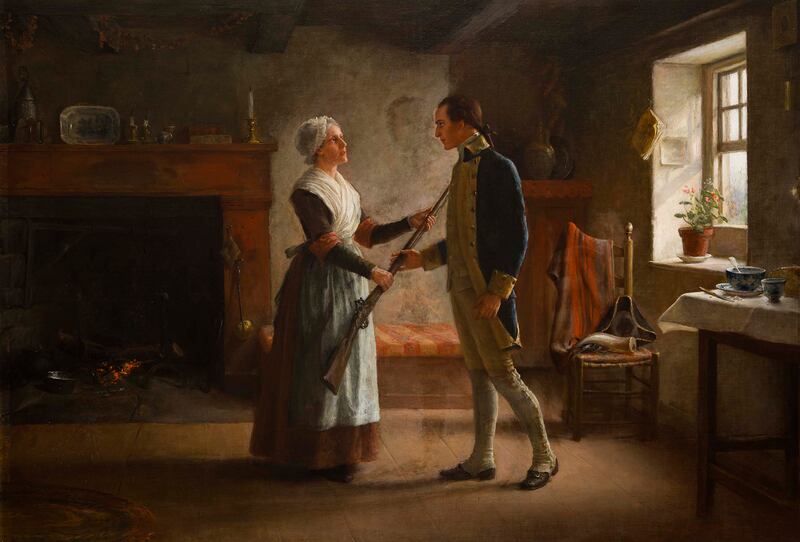 A revolutionary soldier bidding farewell to his wife by Jennie Augusta Brownscombe.