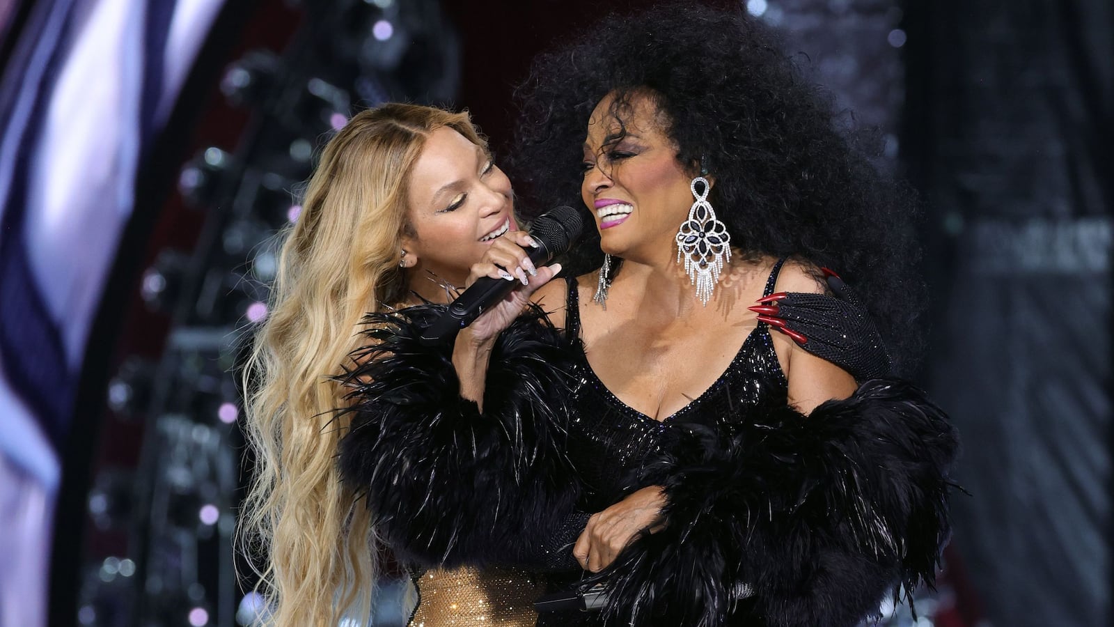 Beyoncé performs onstage during the Renaissance World Tour with Diana Ross